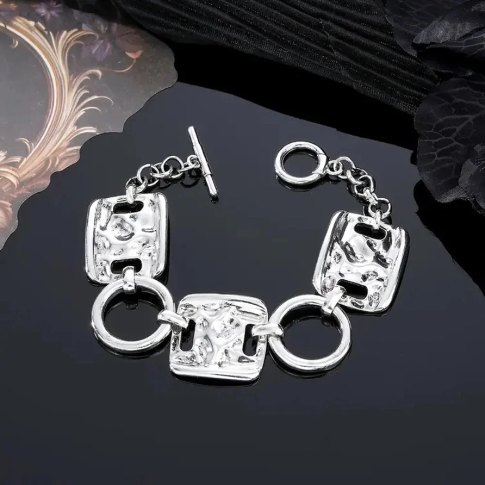 Stainless Steel Statement Bracelet Chain Link Boho Hammered Statement Piece